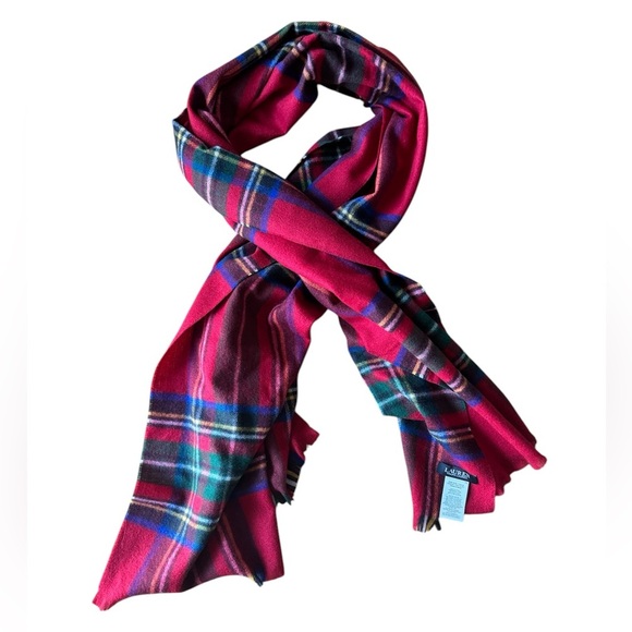 Lauren Ralph Lauren Wool Blend Tarten Red Plaid Blanket Scarf Oversized Wrap